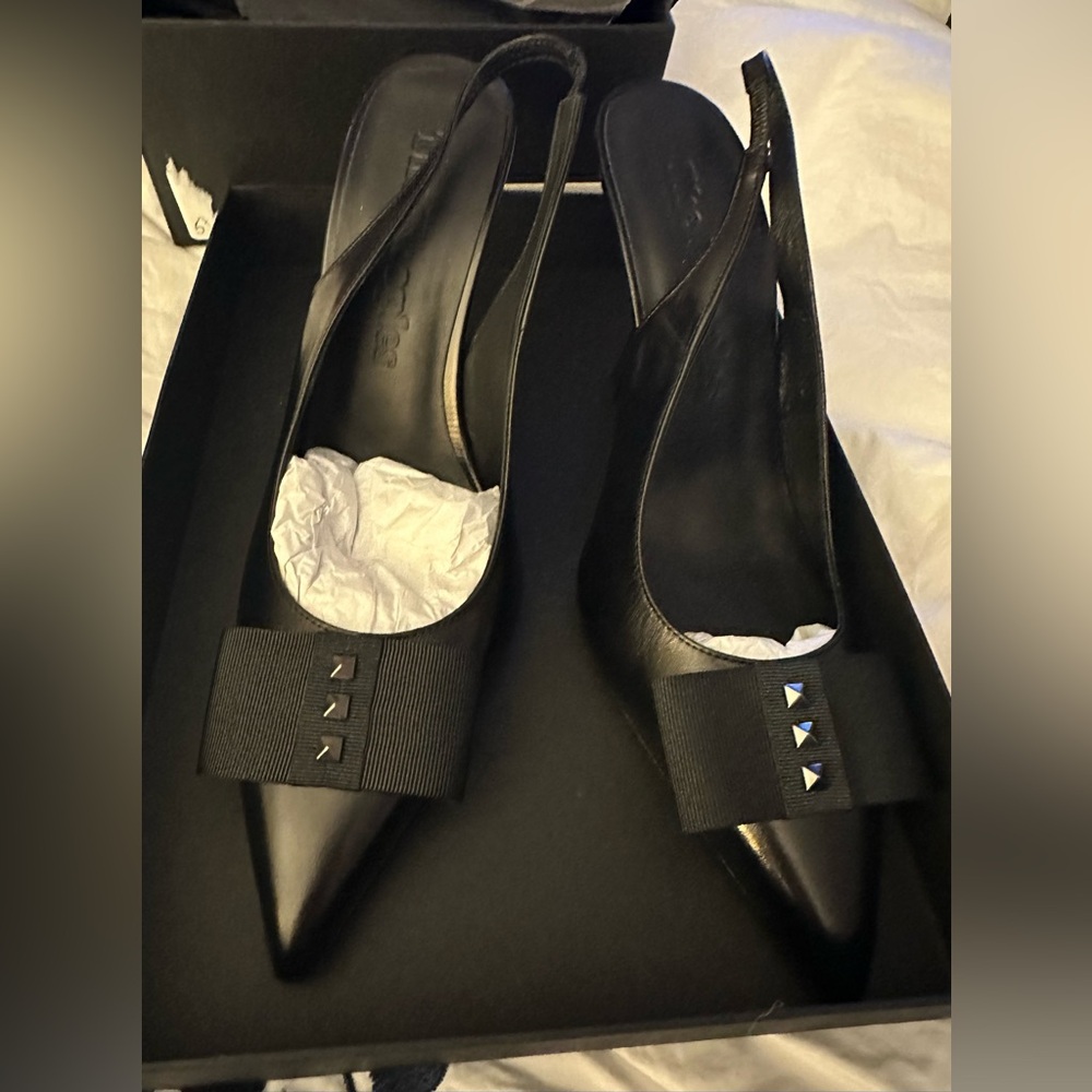 The Kooples Black Leather Pointy Toe Studded Sling Back Sz 40 NIB SIZE 9 - Picture 6 of 13